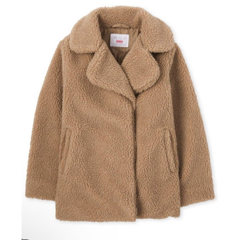 TCP The Childrens Place Coat Jacket Girls Size 14 Tan Sherpa Teddy Bear